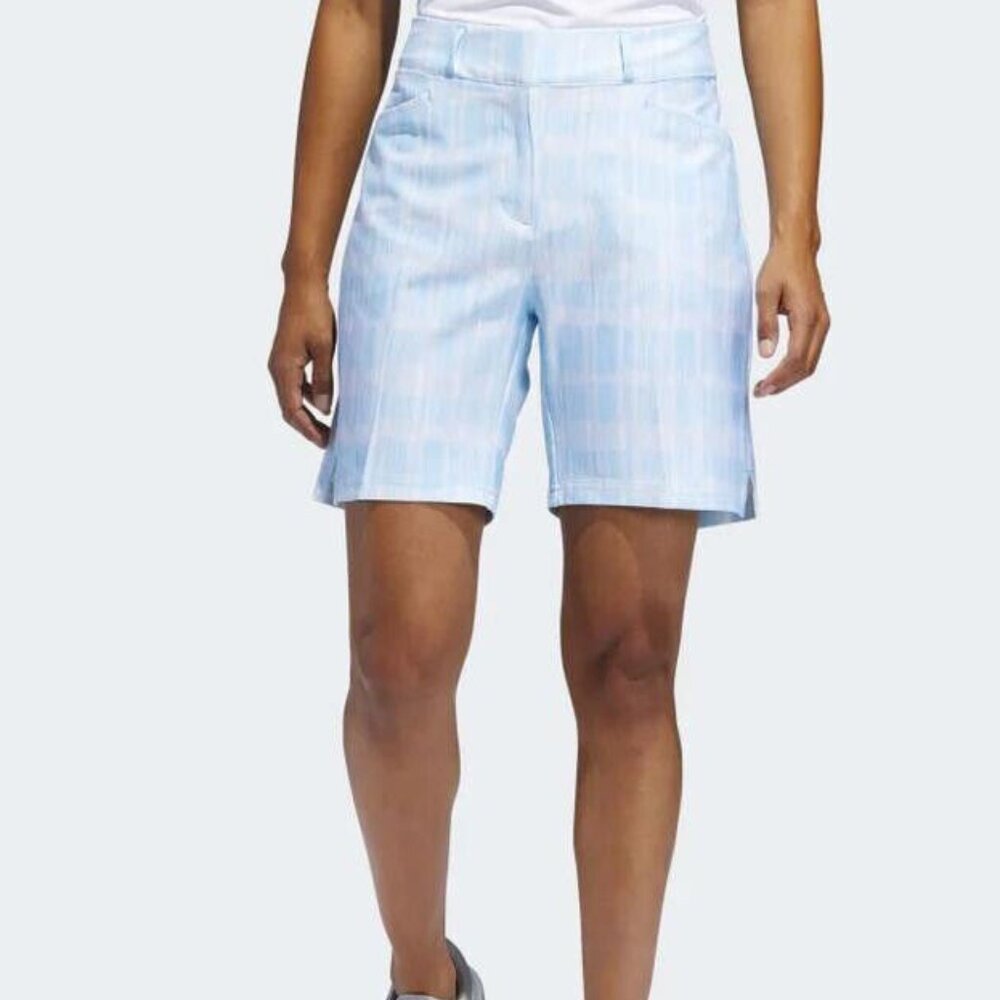 ADIDAS Women's Ultimate Club Printed Golf Shorts NWT White/Bright Cyan Size 12